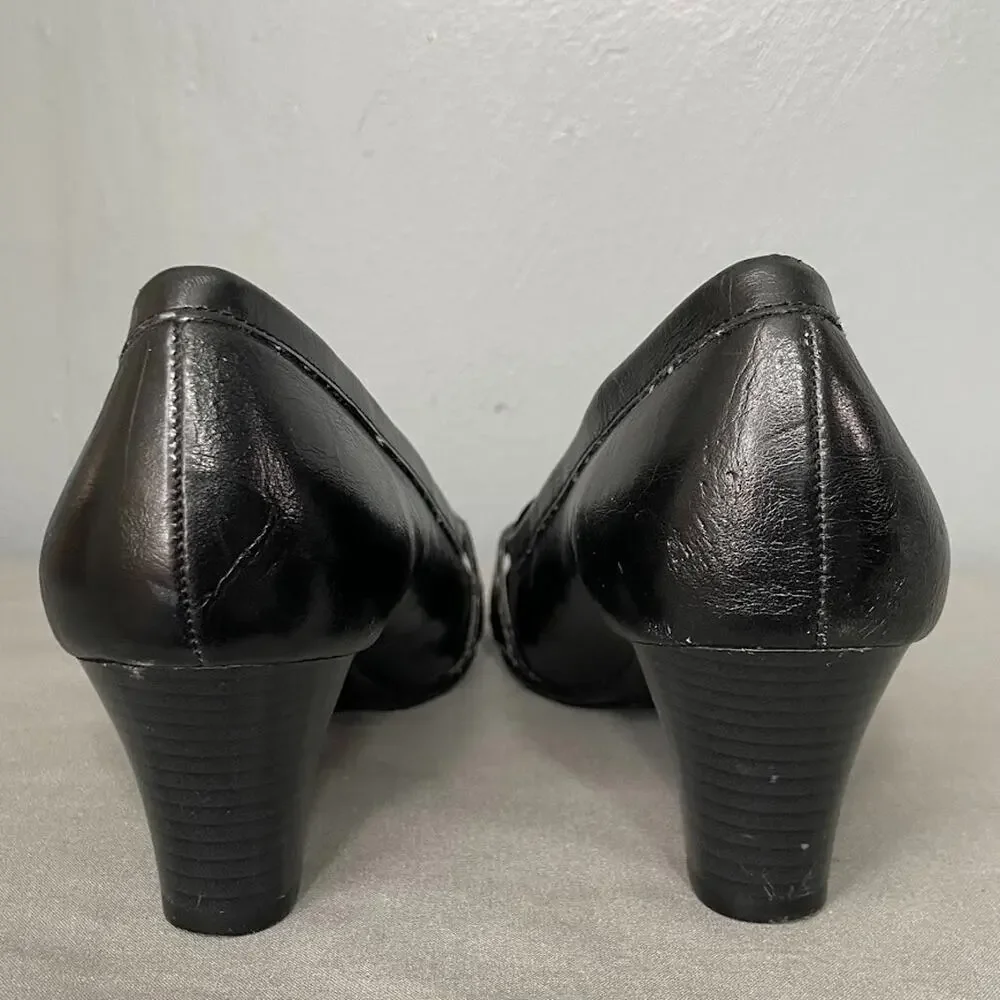 Aerosoles Size 9 Marianne Black Loafer Heels Academia Goth Twee Preppy Pumps